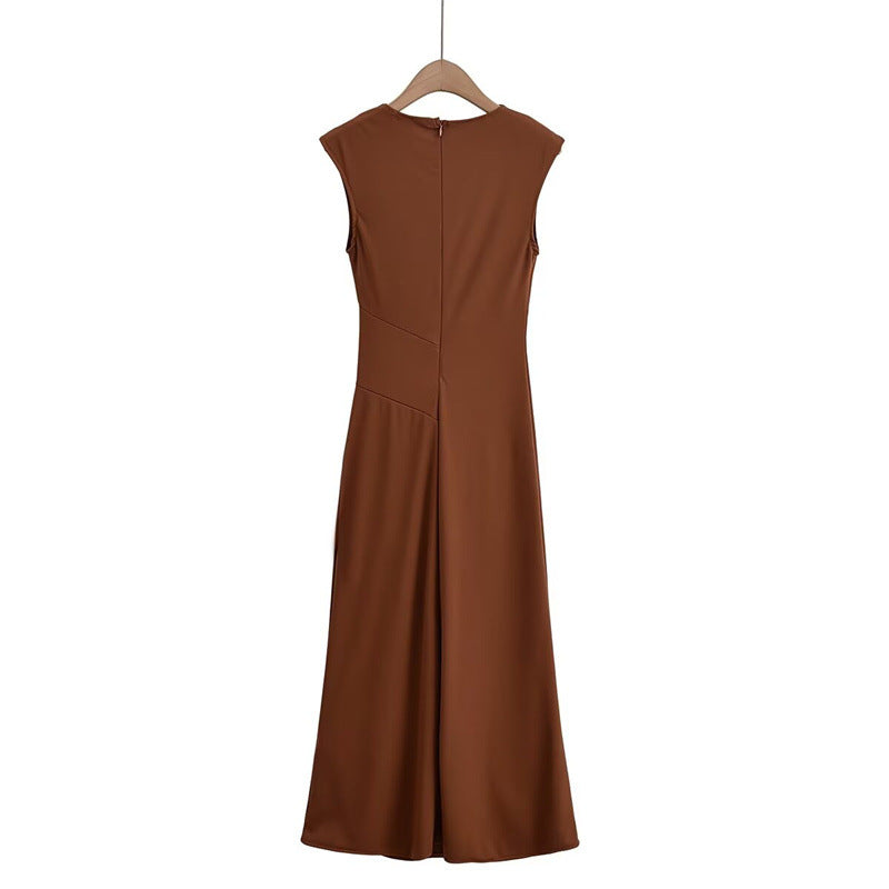 Fashionable and Sexy  Style Women's Two-color Knitted Pleated Long Dress