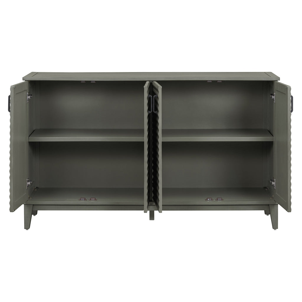 TREXM side panel with 4-door large storage buffet, adjustable shelves and metal handles (antique gray)