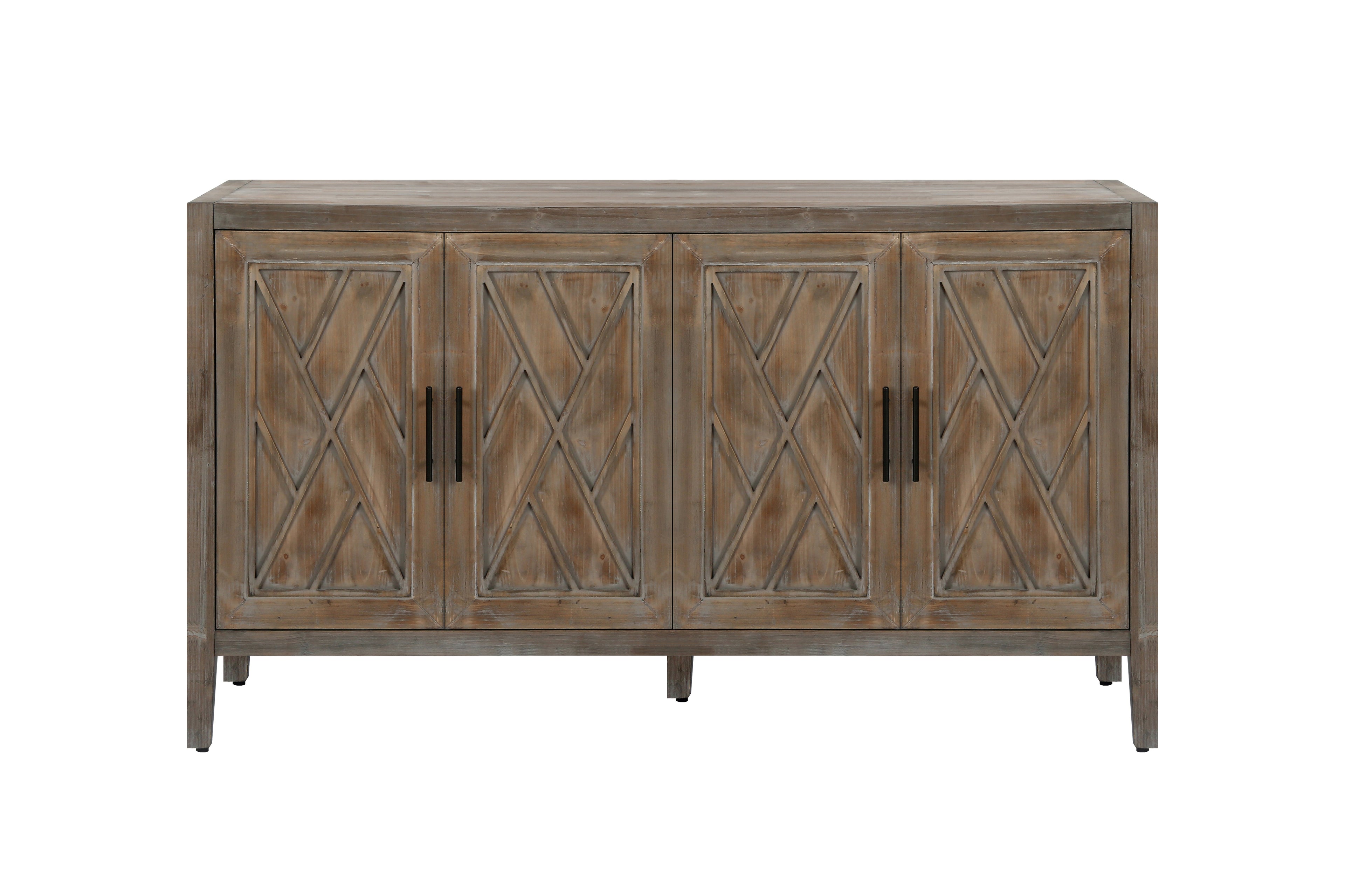 4 Door Wooden Twill Sideboard American Country Vintage Old Living Room Dining Room Hallway Entryway Cabinet (Brown)