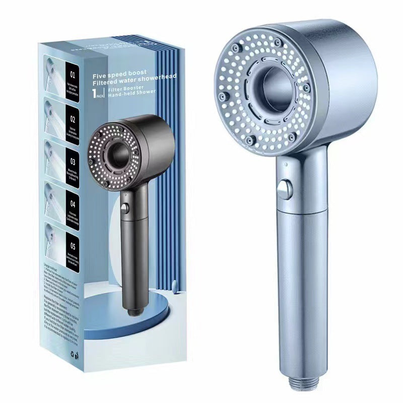 Hollow out household super pressurized showerhead bathroom water heater turbo large water outlet five level filter showerhead
