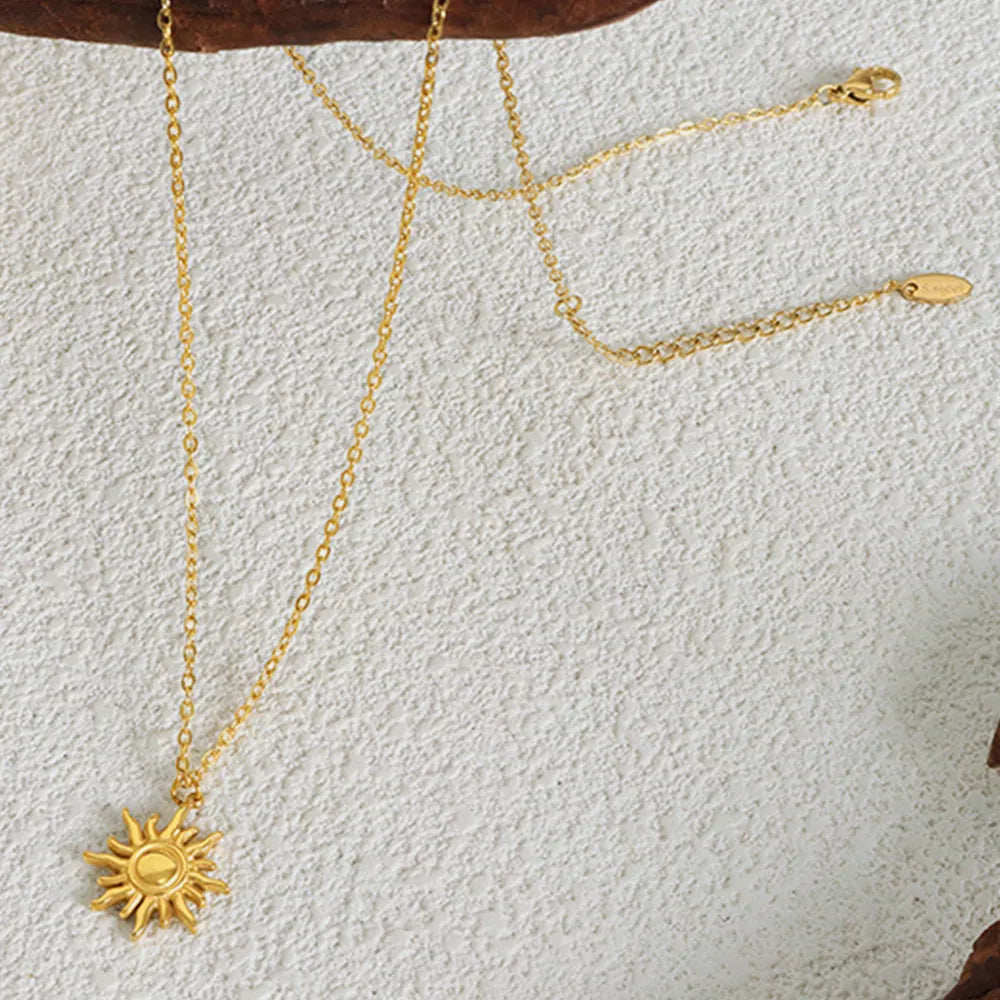 Clavicle chain fashionable and simple small sun pendant titanium steel necklace for women