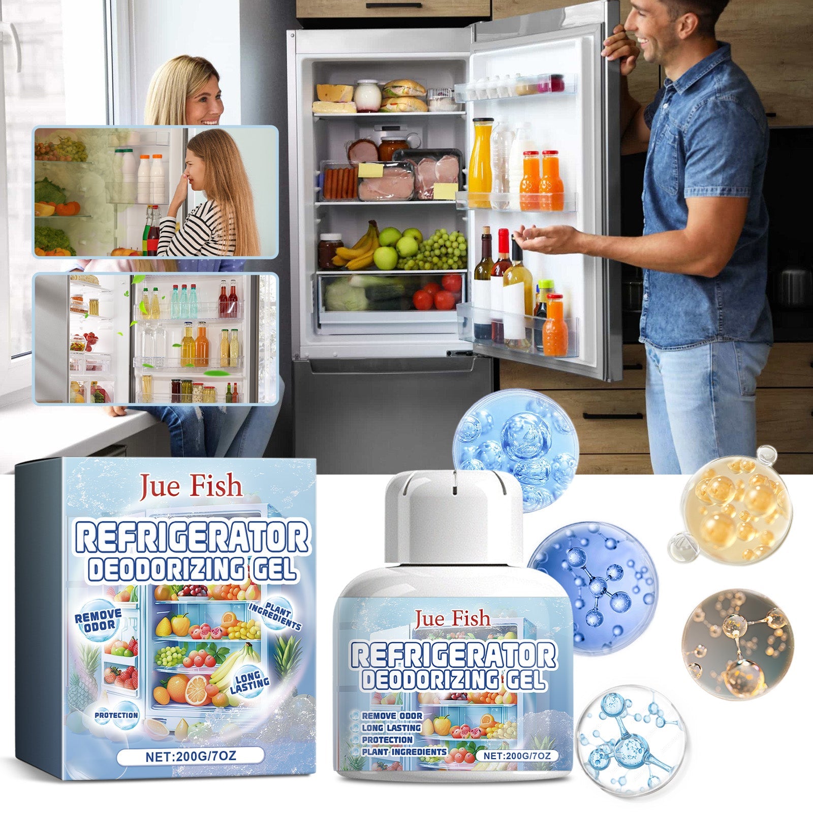 Refrigerator Deodorizer Purifying Gel, Indoor Refrigerator Deodorization Purification Fresh-Keeping Anti-Channeling Clean Odor