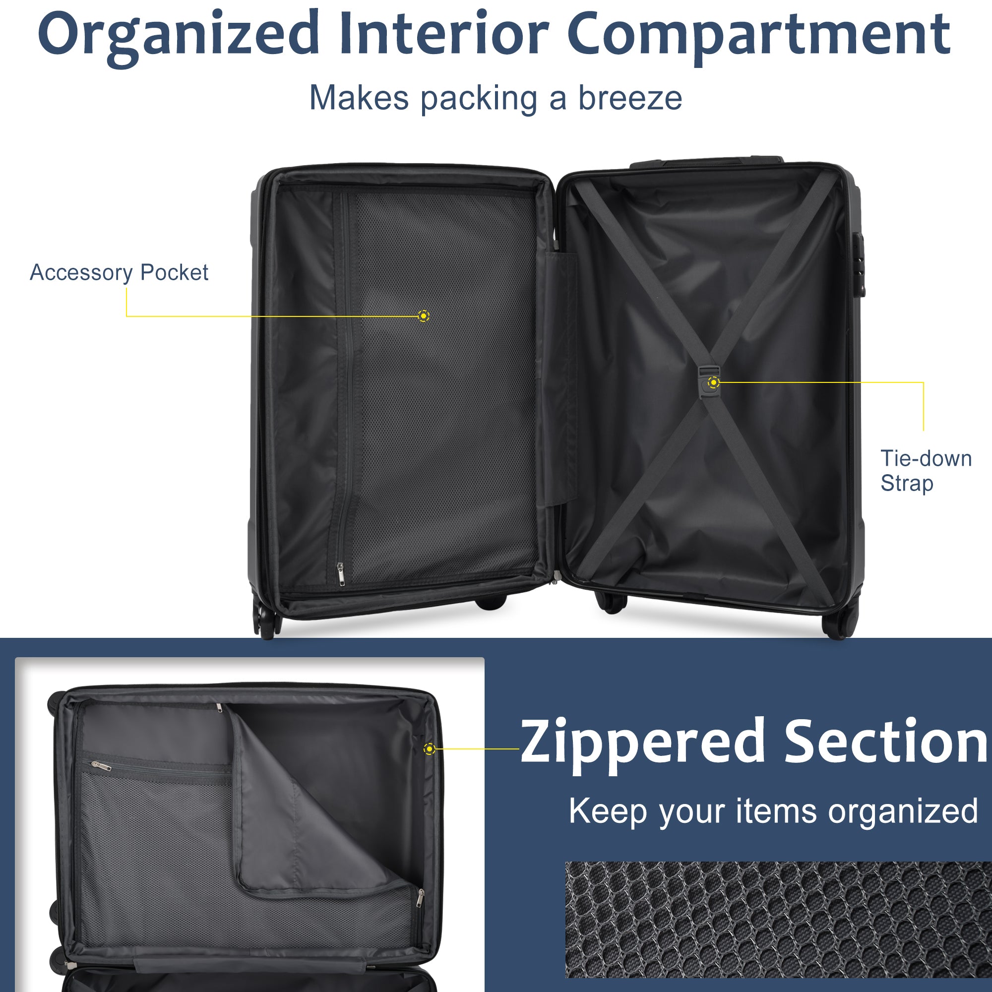 Hardshell Luggage Spinner Suitcase with TSA Lock Lightweight Expandable 24'' (Single Luggage) Blue + ABS + 24 Inch