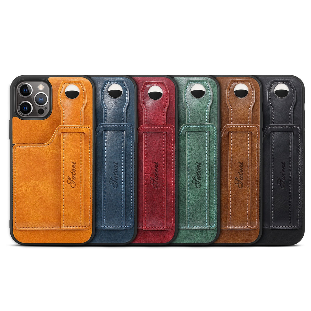 For iPhone 14ProMax Mobile Phone Case Apple iPhone 14Pro Plug-In Card Leather Case Wrist With Back Cover Type Protective Case