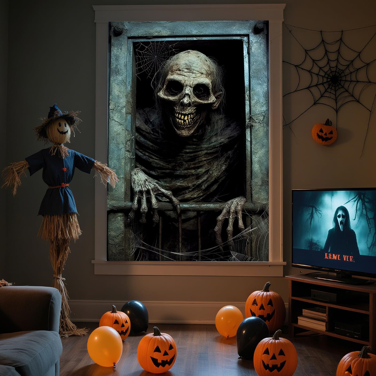 ROOKEA Halloween Vampire Window Curtain Spooky Ghost Banner Indoor Outdoor Decor