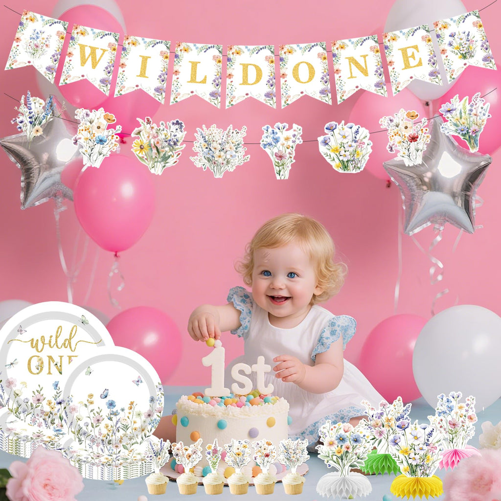JOYHAPISTAR Wildflower Birthday Party Decorations Set for Girl, Serve 20 Floral