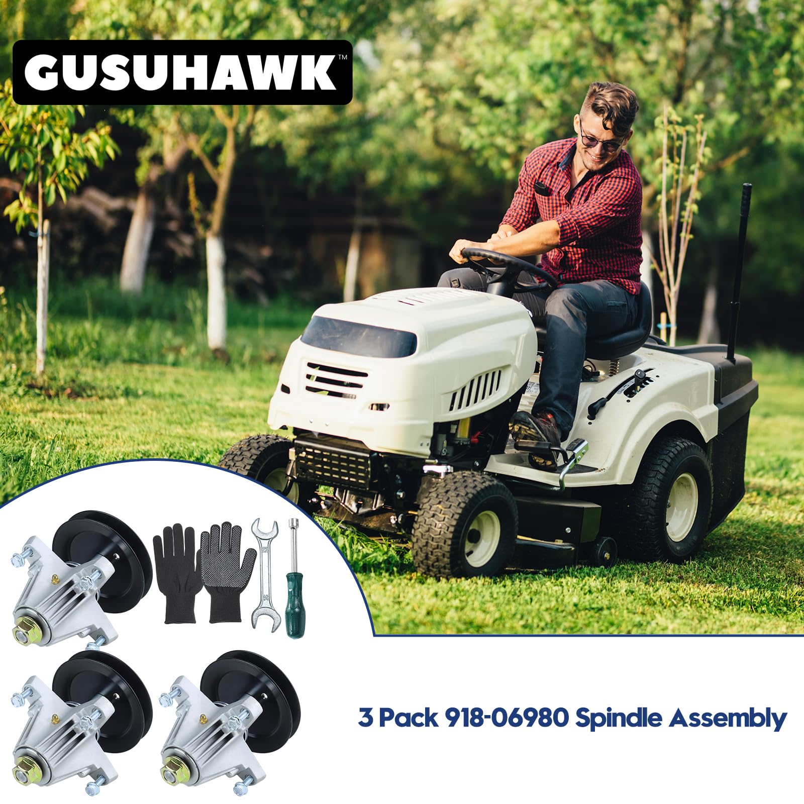 GUSUHAWK 3 Pack Spindle Assembly 918-06980 w 954-04077A Belt Cub Cadet XT1 GT50
