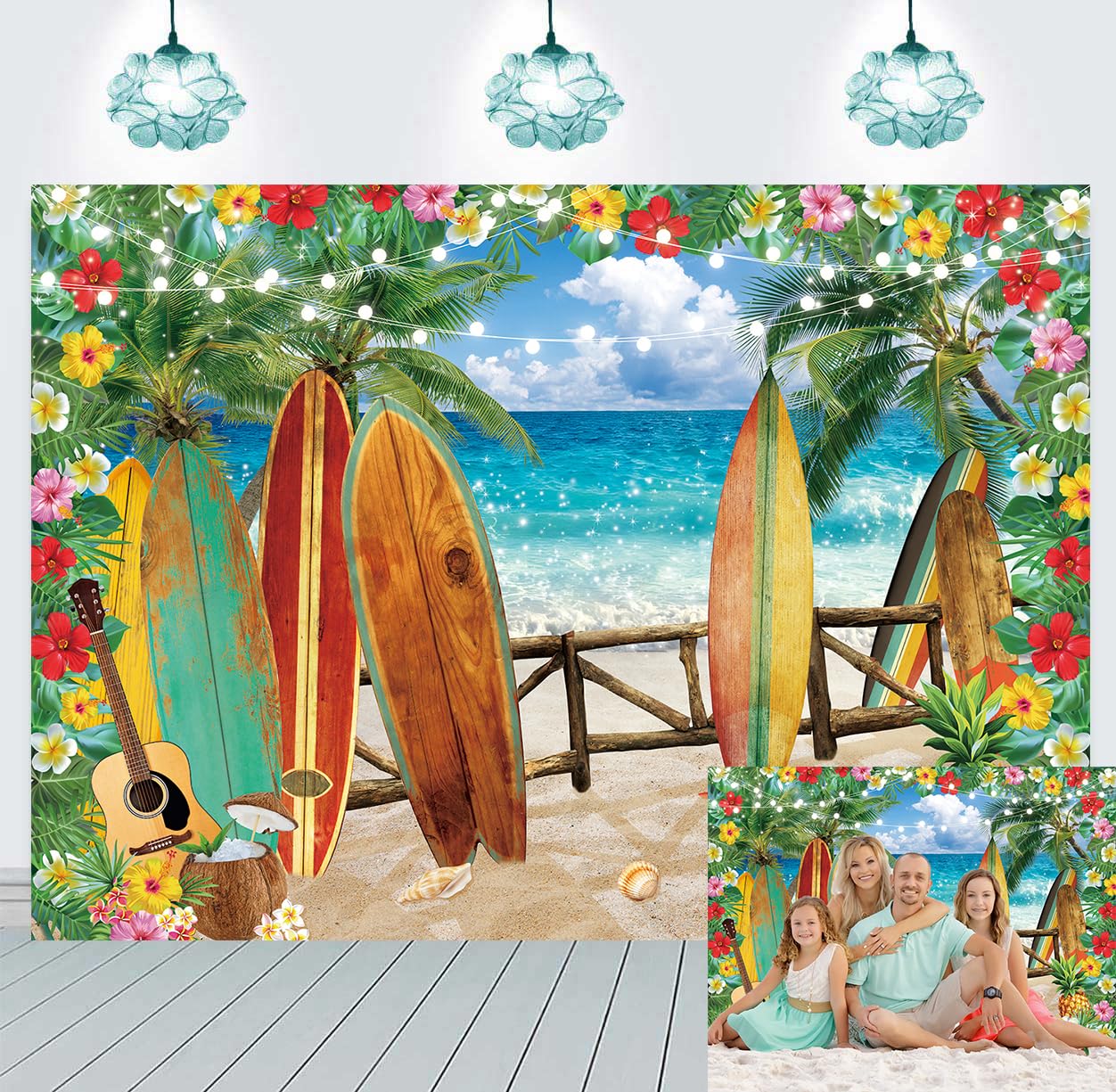 TJSWYADGS Summer Hawaiian Beach Backdrop Tropical Flower Palm Leaves 7x5FT