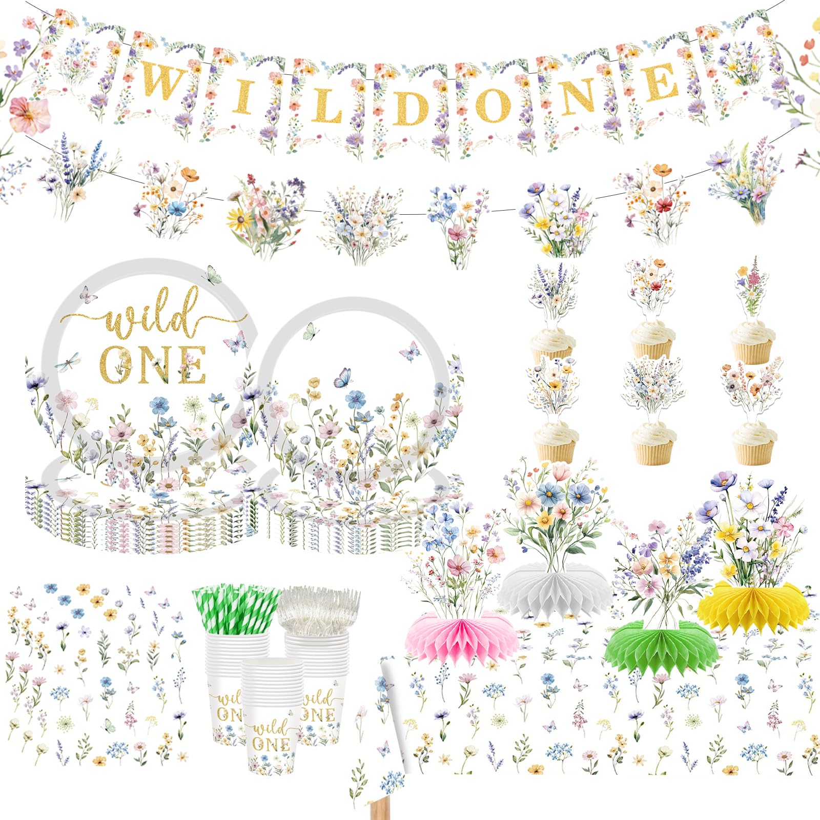 JOYHAPISTAR Wildflower Birthday Party Decorations Set for Girl, Serve 20 Floral