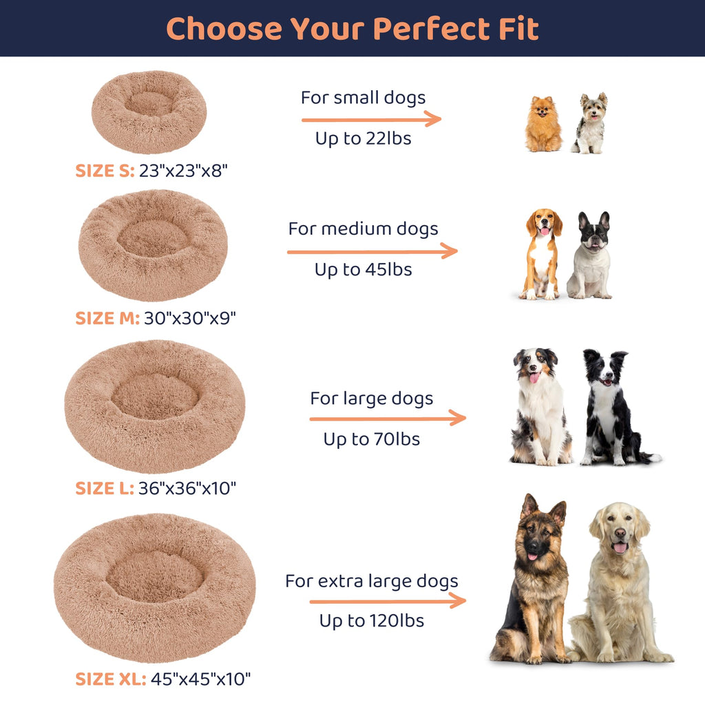 Petloox Donut Dog Bed Premium Comfort Anxiety Relief Size M Camel