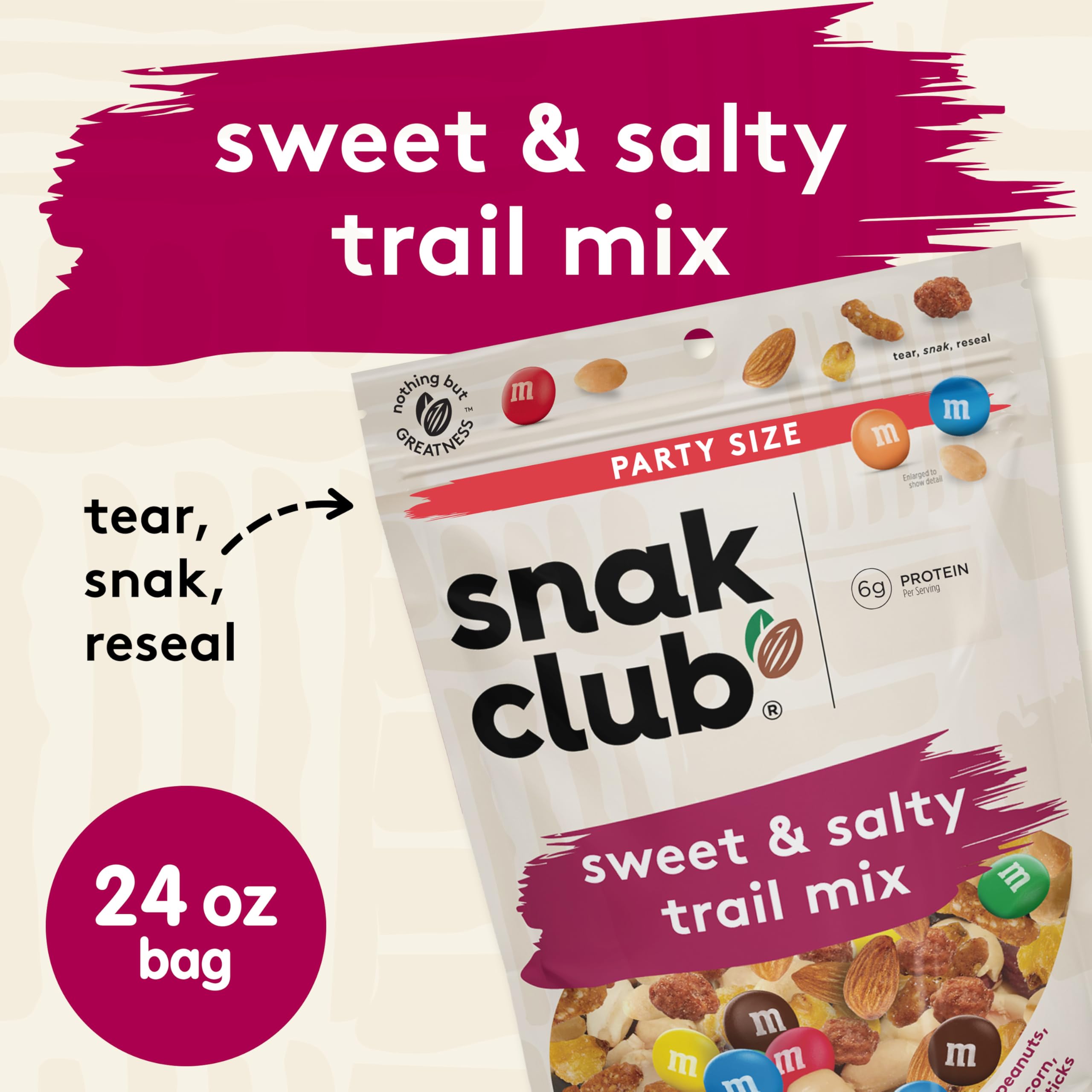 BestBy07/26 Snak Club Sweet Salty Trail Mix Peanuts M&M's Almonds 24oz