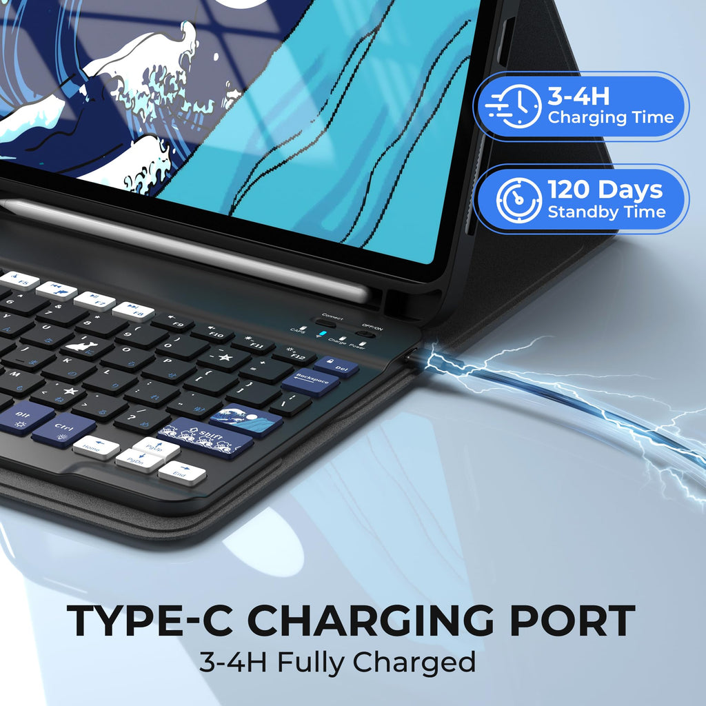 OHY iPad 11th 10th Gen Case Keyboard Wireless Backlit Detachable Black PU