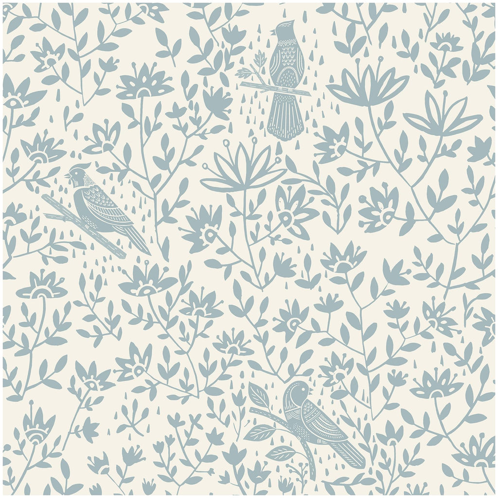 HELLKIT Peel Stick Wallpaper Blue Beige Bird 17.3x78.8in Vinyl Roll