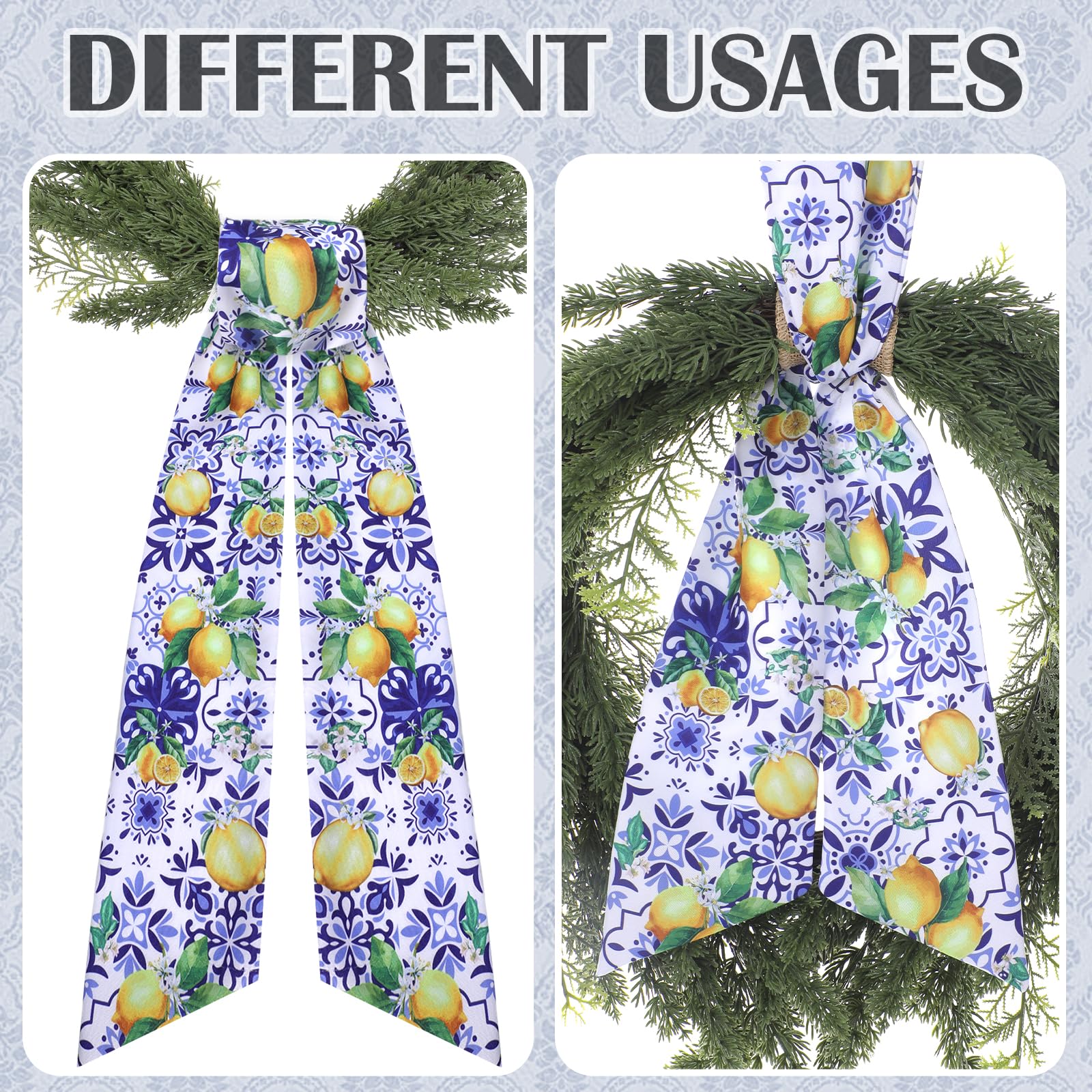 PartyforU Lemon Wreath Sash 60in Yellow-Blue 2 Pc Summer Door Decor