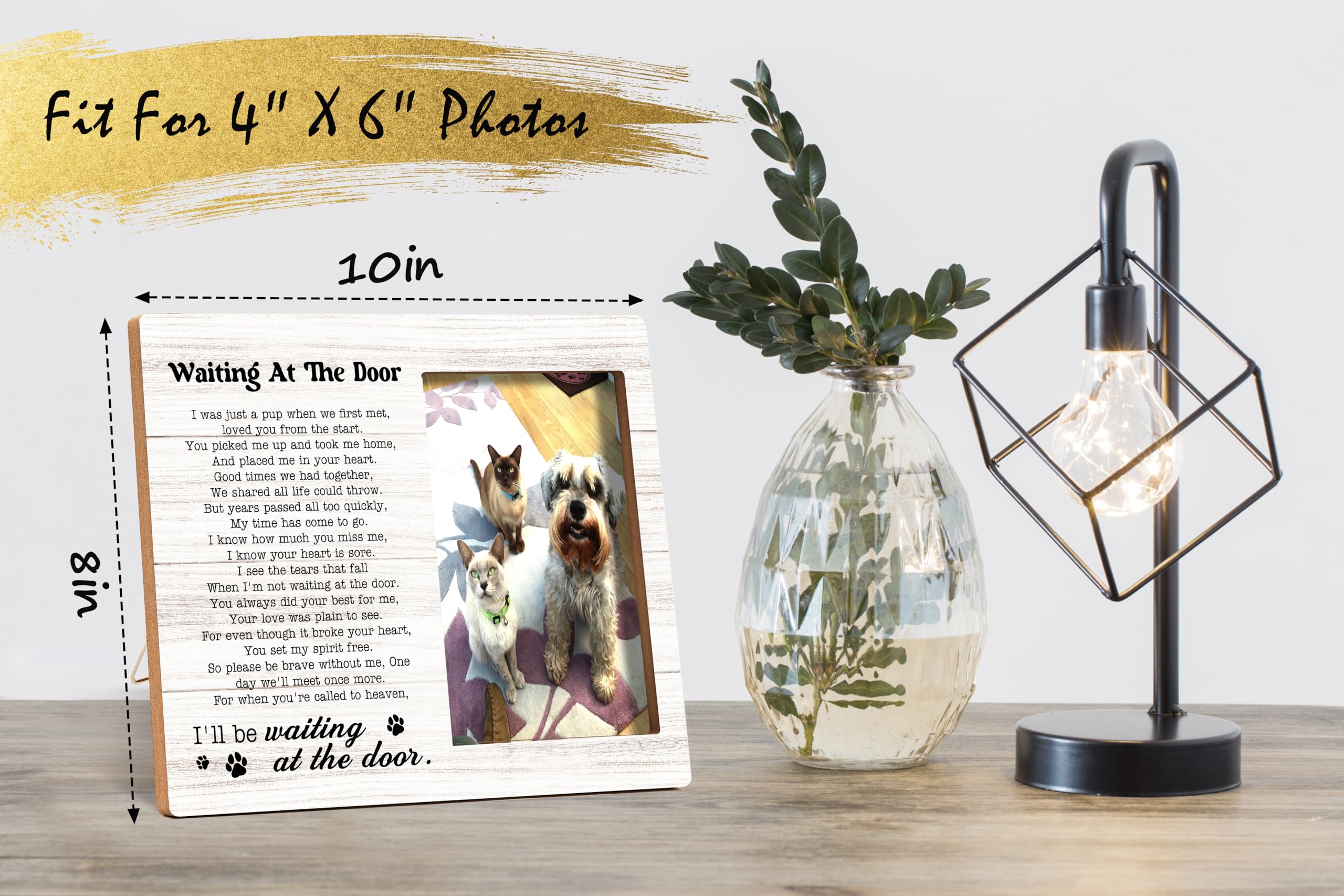 Qiwog Pet Memorial Photo Frame Waiting At The Door Wooden Tabletop 7x2