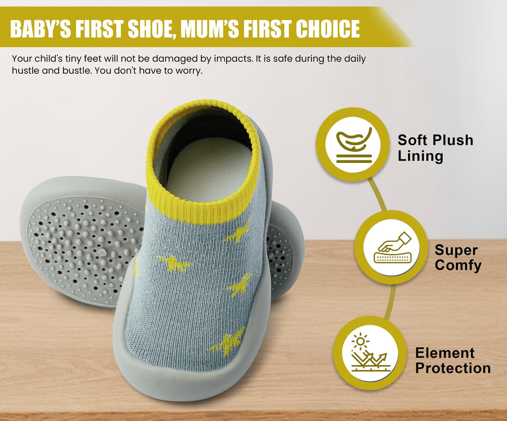 Dookeh Baby First Walking Shoes Non Slip Soft Sole Sneakers Yellow Toddler12-18M
