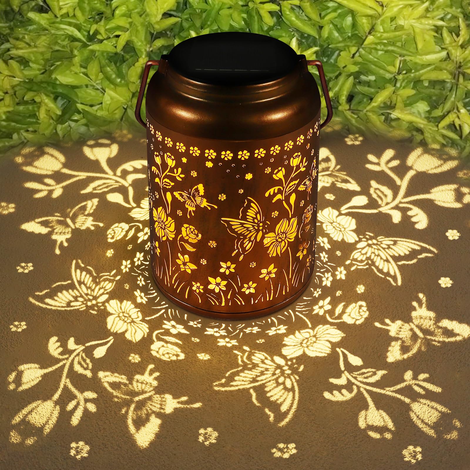 Doorkeer Solar Lantern Outdoor Hanging LED Waterproof Metal Butterfly Decor