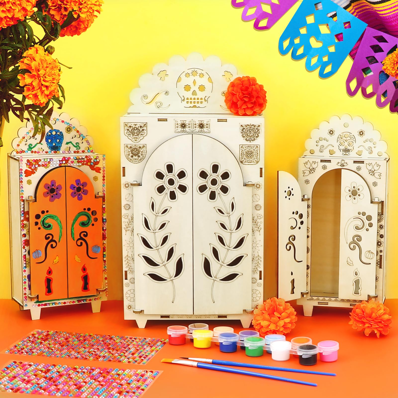 Dia De Los Muertos Wooden Altar Shadow Box Mexican Ofrenda Decoration