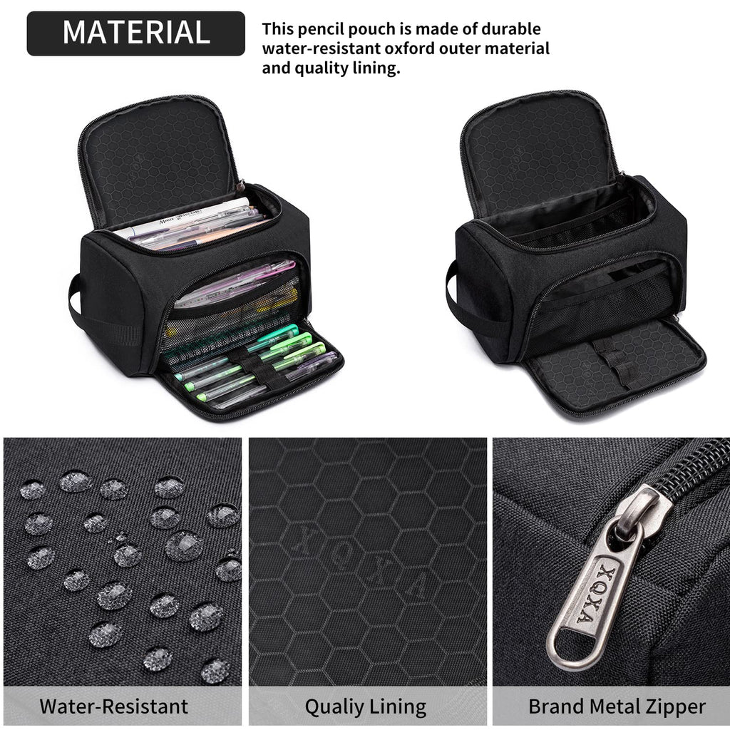 XQXA Large Capacity Pencil Case Organizer Multifunctional Travel Pen Bag Black