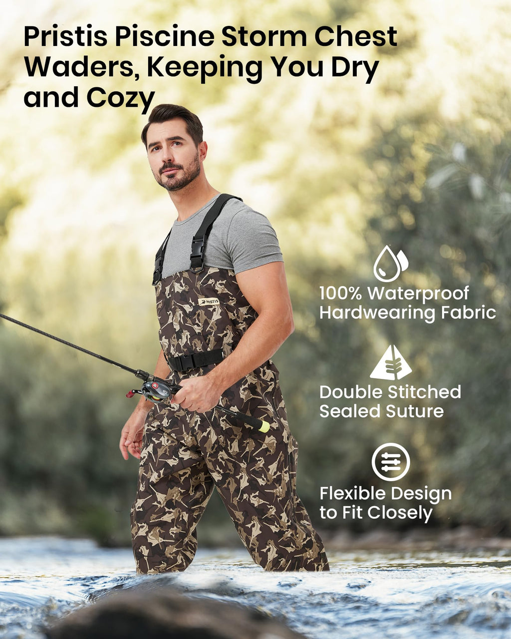 Pristis Taslan Fishing Waders Bootfoot Breathable CAMO Lightweight Size W14/M13