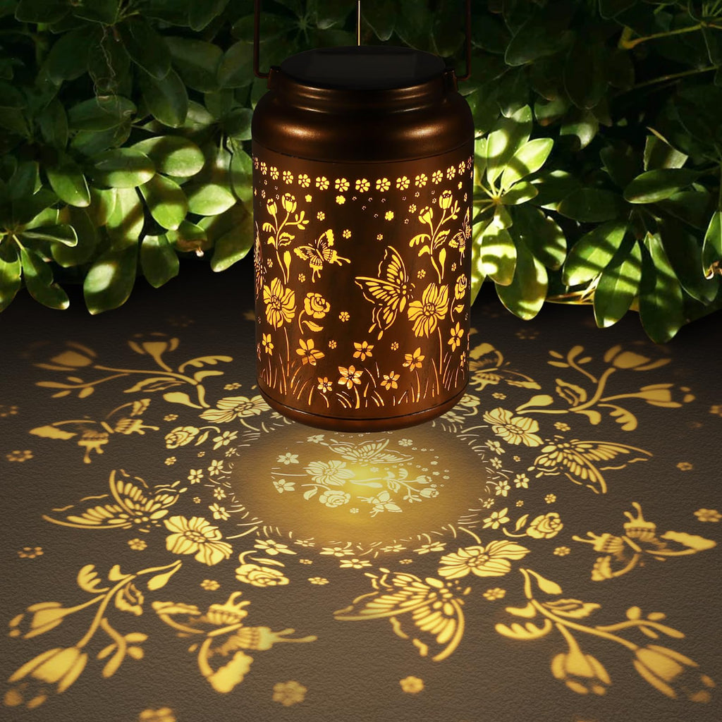 Doorkeer Solar Lantern Outdoor Hanging LED Waterproof Metal Butterfly Decor