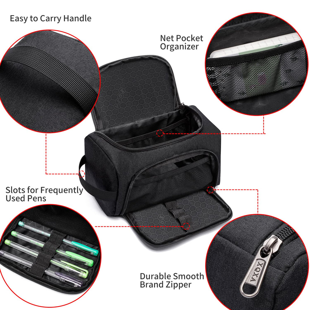 XQXA Large Capacity Pencil Case Organizer Multifunctional Travel Pen Bag Black