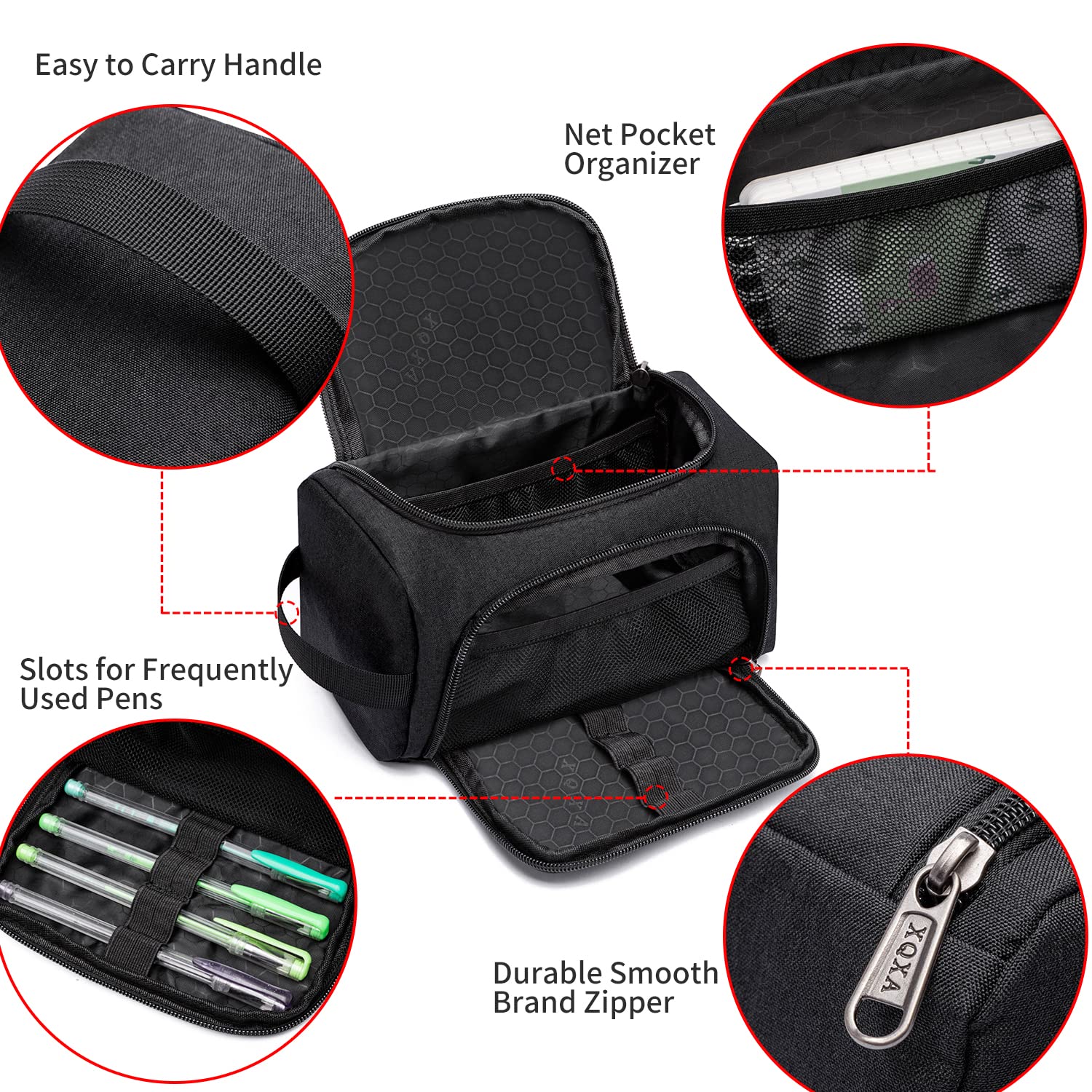 XQXA Large Capacity Pencil Case Organizer Multifunctional Travel Pen Bag Black