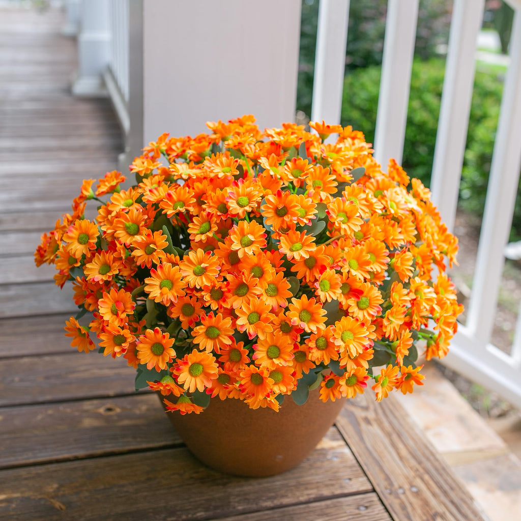 INSPRING Daisy Artificial Outdoor Silk Flowers 6 Bundles Orange UV Resistant