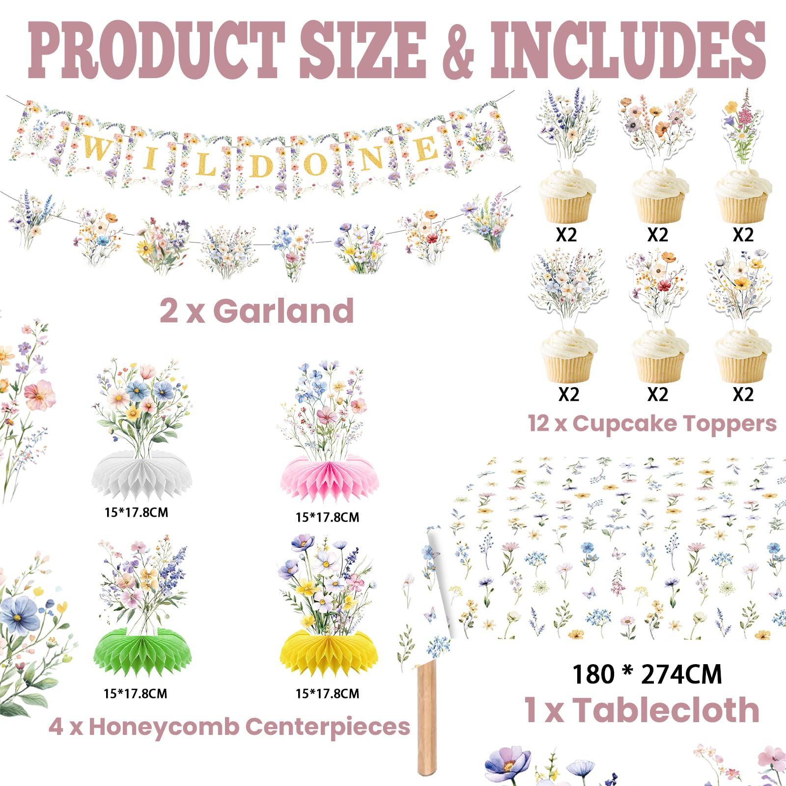 JOYHAPISTAR Wildflower Birthday Party Decorations Set for Girl, Serve 20 Floral