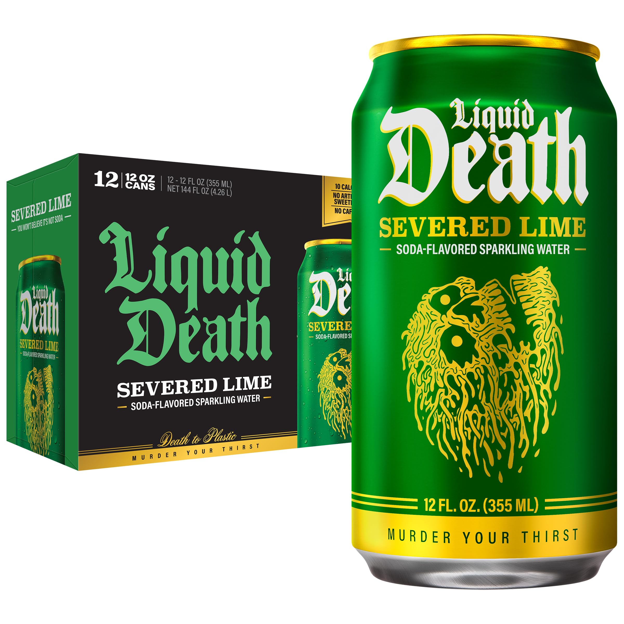 BestBy05/27 Liquid Death Severed Lime Soda-Flavored Sparkling Water 12oz 12-Pack