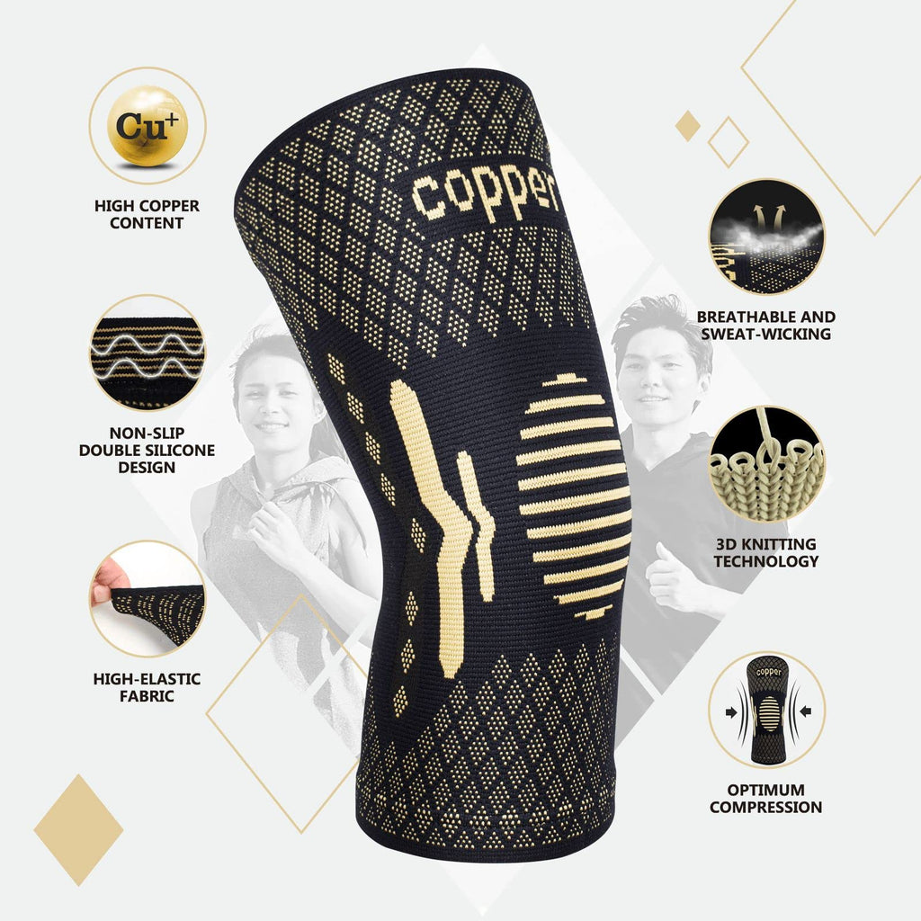 Lusenone Copper Knee Brace Compression Sleeve 2 Pack Copper-Black Size XL
