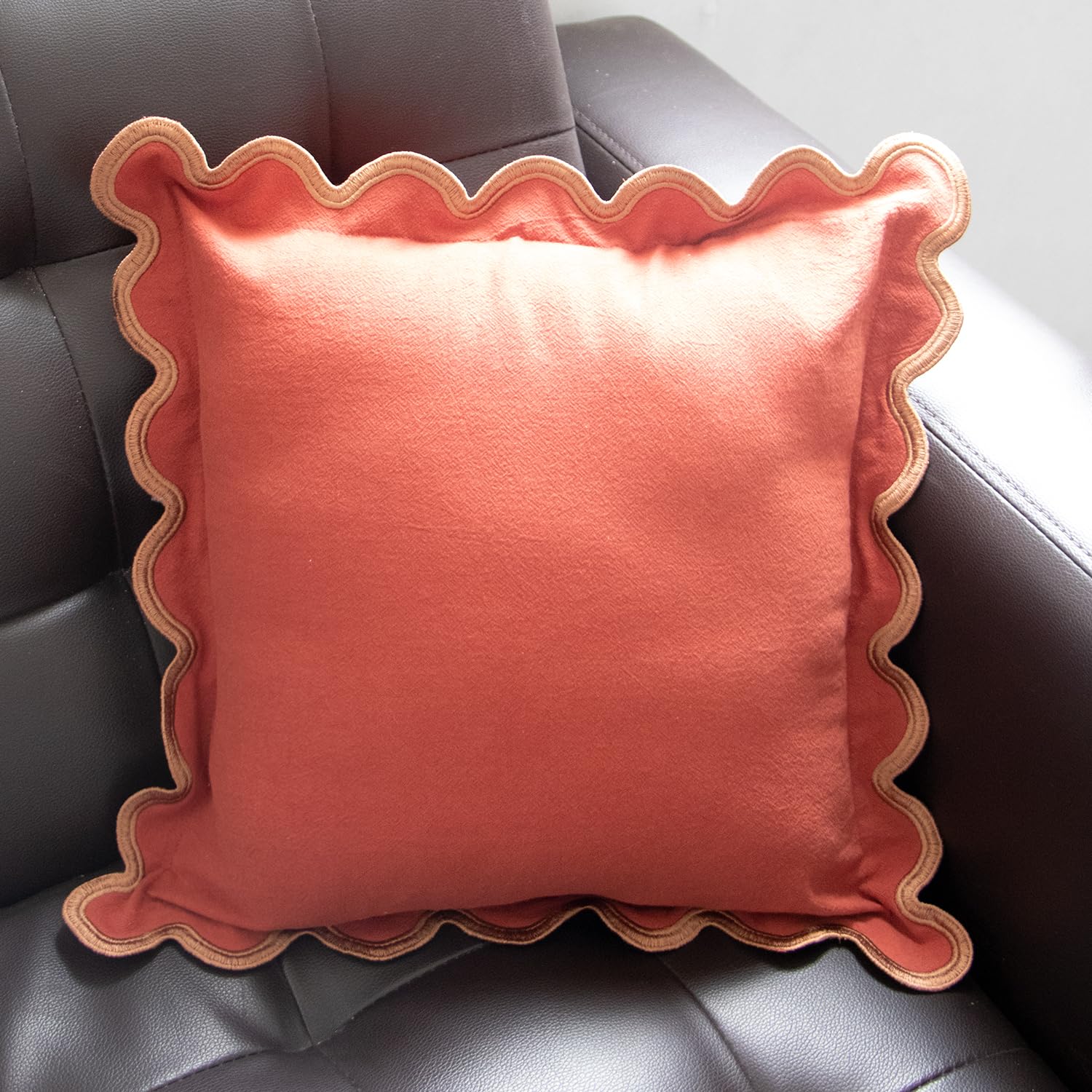 MIKI WELL 16x16in Scalloped Cotton Linen Pillow Covers Set of 2 Grayish Orange