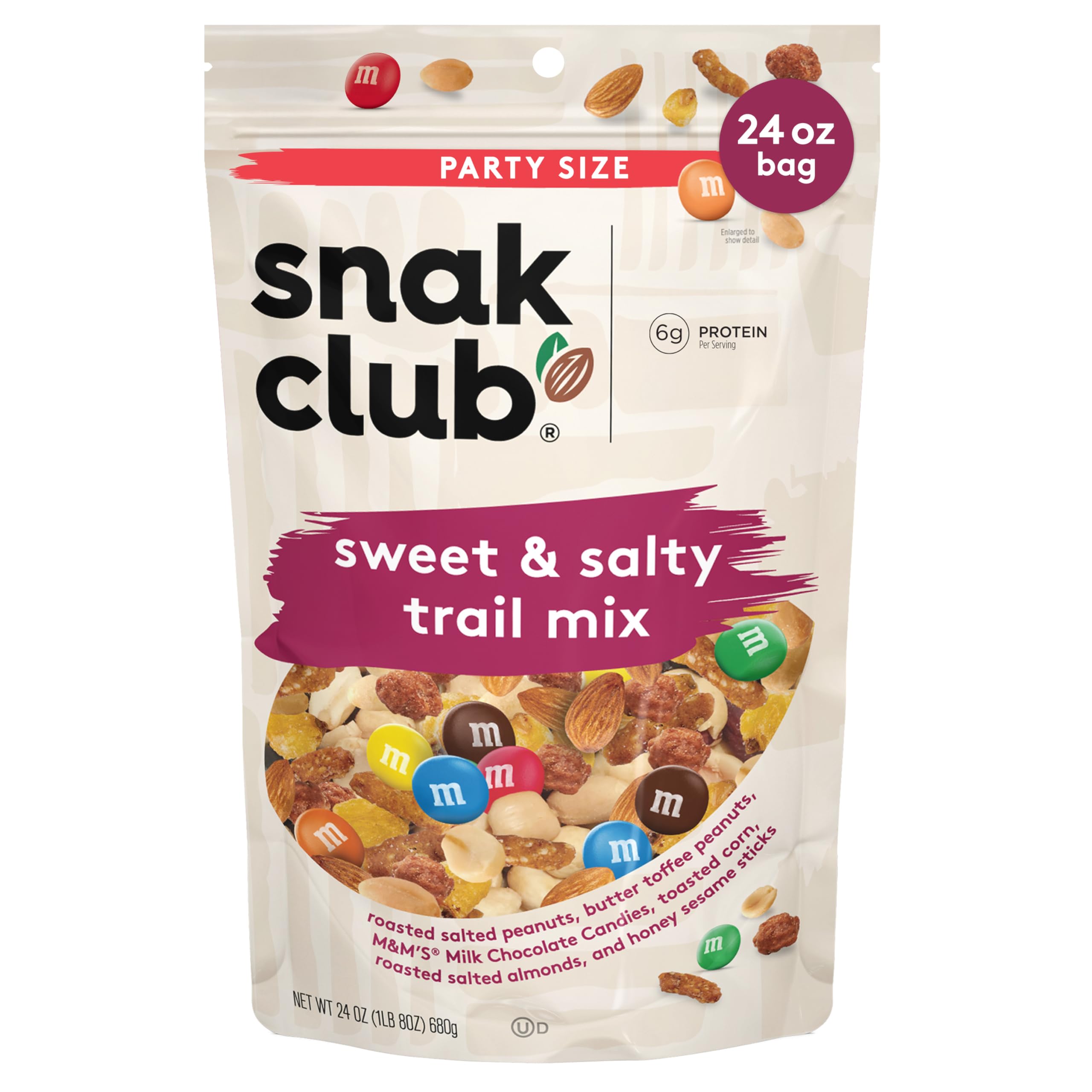 BestBy07/26 Snak Club Sweet Salty Trail Mix Peanuts M&M's Almonds 24oz