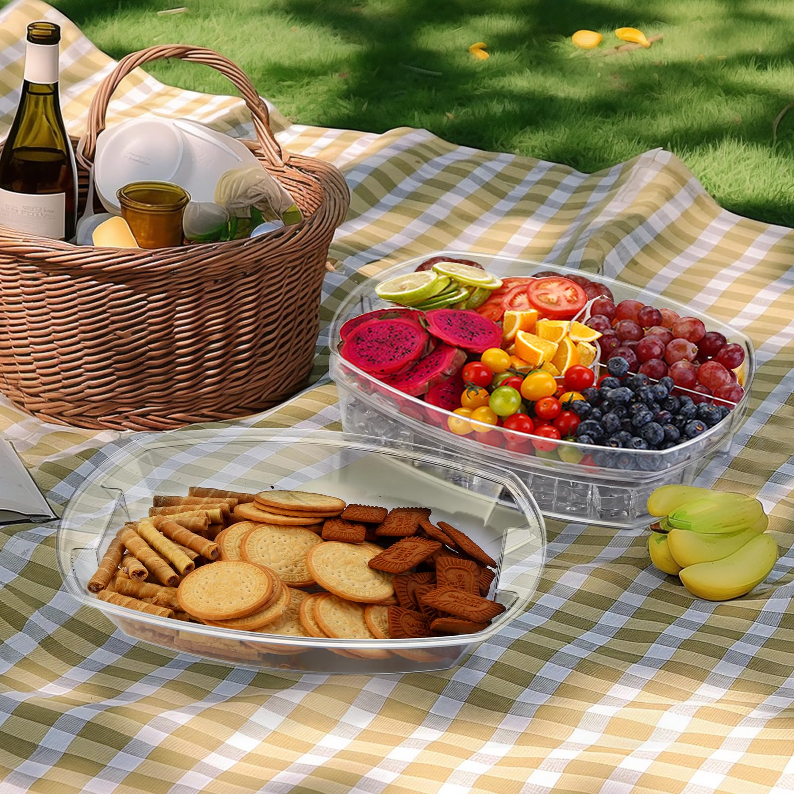 BETSO Serving Tray on Ice Chilled Food Bowl with Lids Compartments Clear