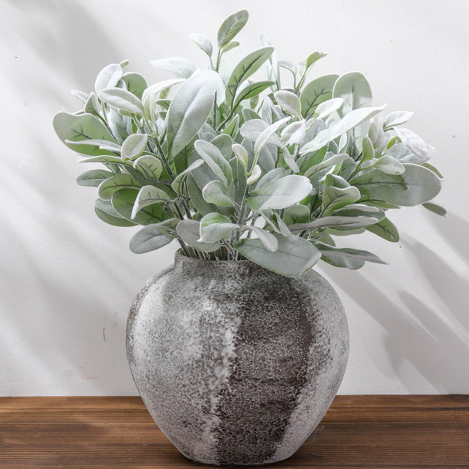 Giegxin 30 Pcs Artificial Flocked Lambs Ear Leaves 14.5" Gray Green