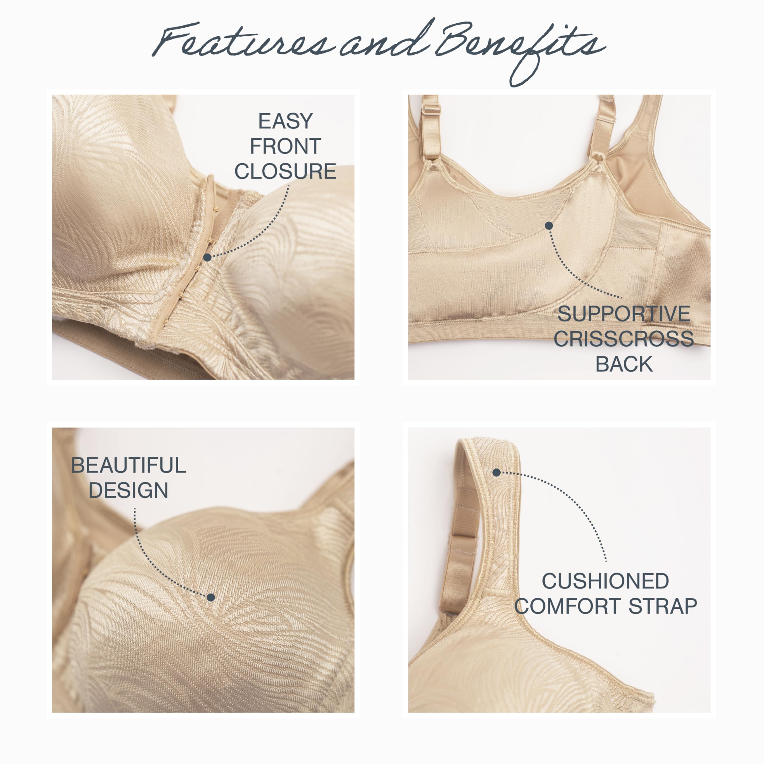 PLAYTEX Women's 18 Hour Extra Back Support Front Close Wireless Nude 2-Pack 36C