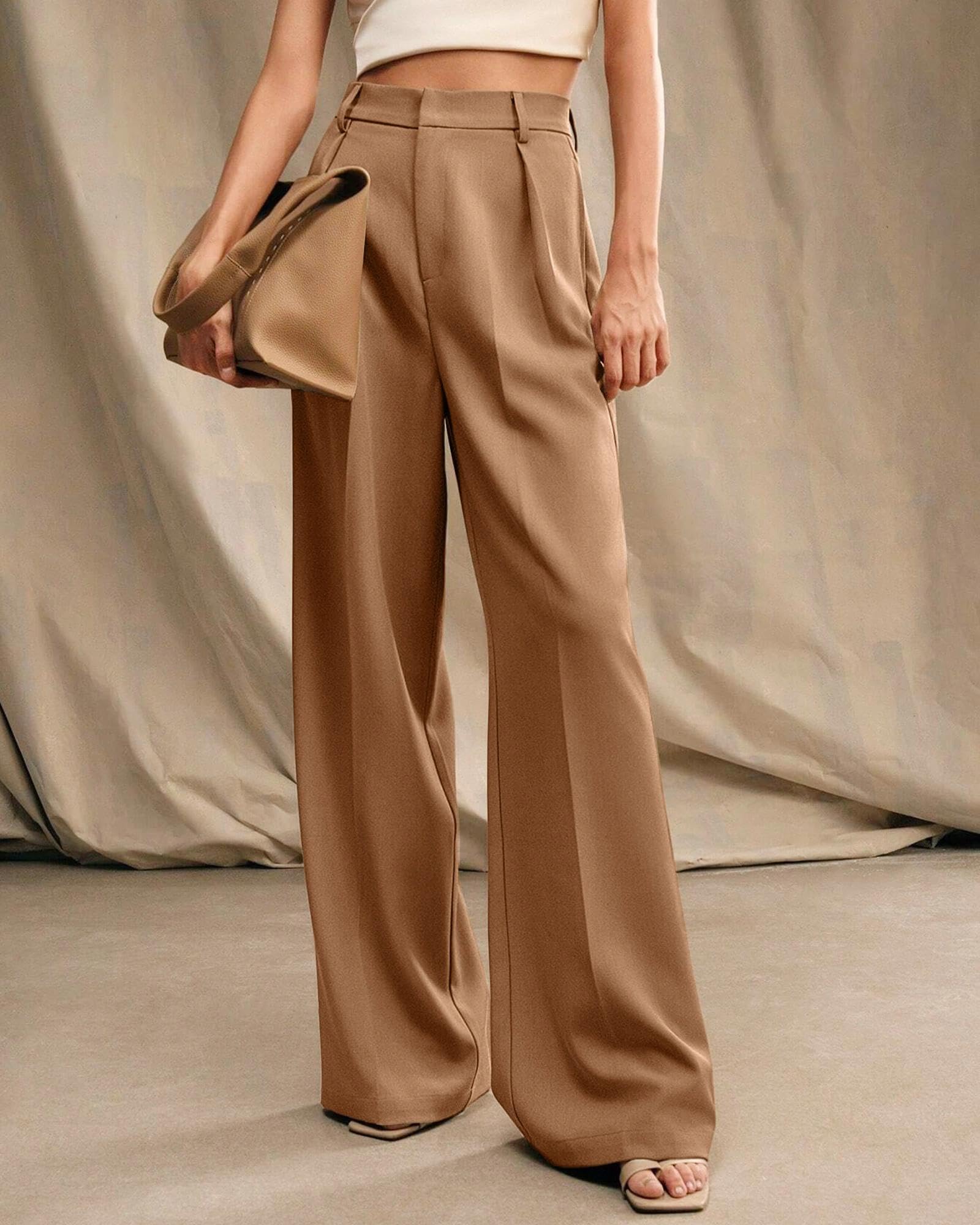XISOXU Womens Wide Leg High Waist Palazzo Pants Khaki Size S