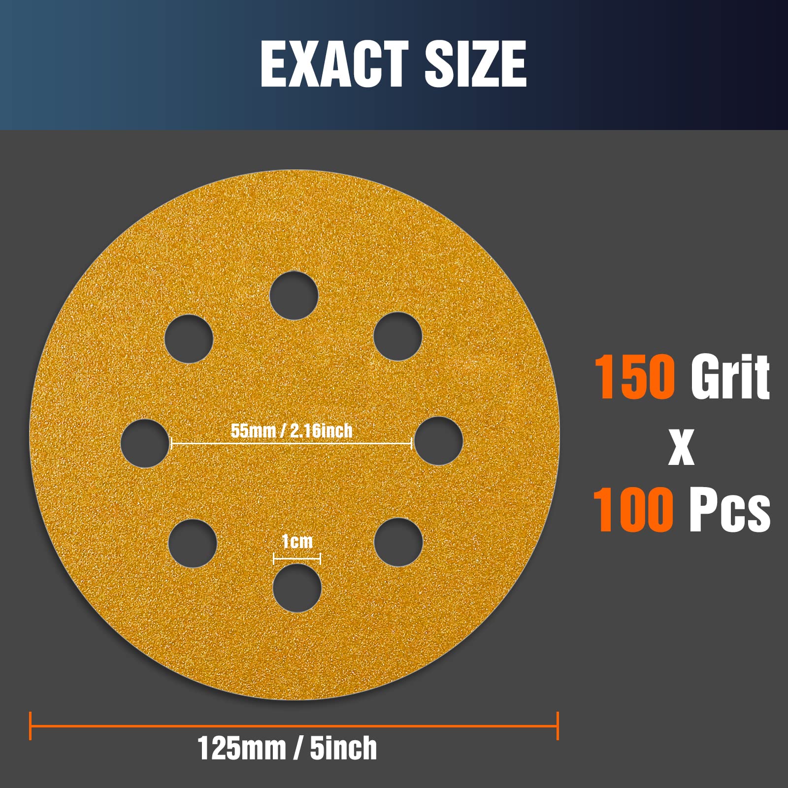 Awutzut 5 Inch 150 Grit Sanding Discs Hook Loop Orbital Sander 100PK Yellow