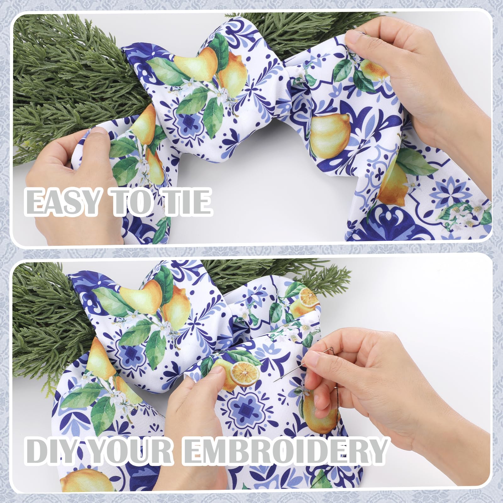 PartyforU Lemon Wreath Sash 60in Yellow-Blue 2 Pc Summer Door Decor