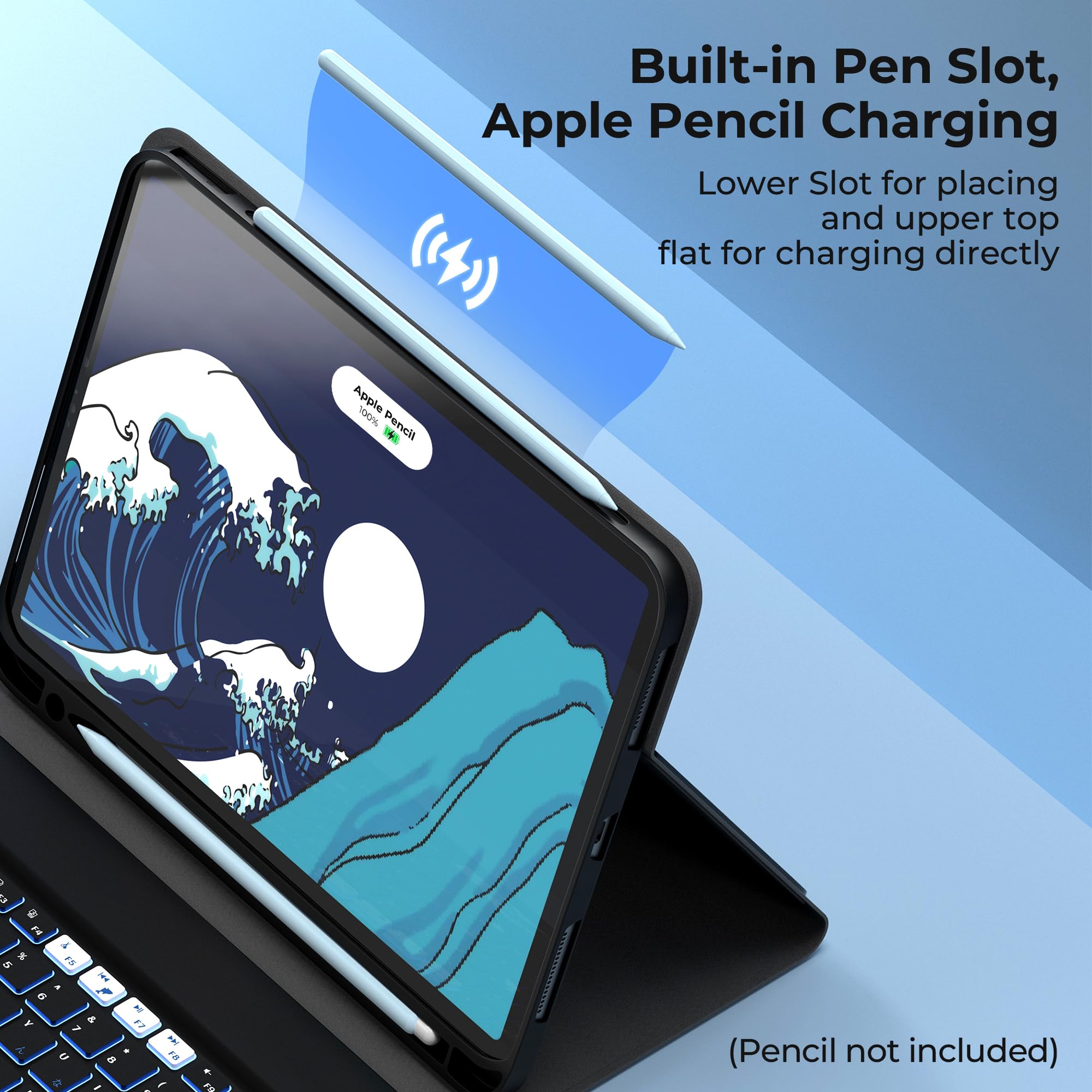 OHY iPad 11th 10th Gen Case Keyboard Wireless Backlit Detachable Black PU