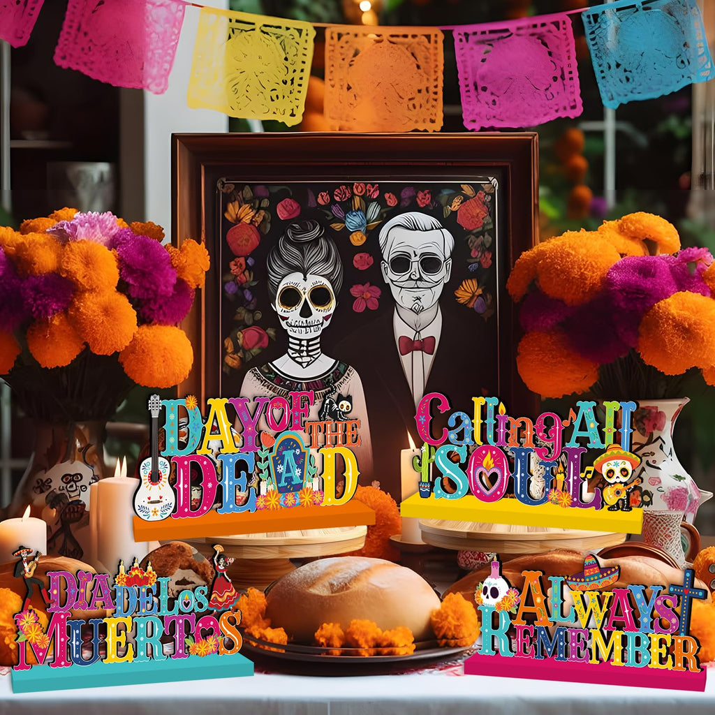 4Pcs Dia De Los Muertos Wooden Table Centerpieces Mexican Decor Halloween