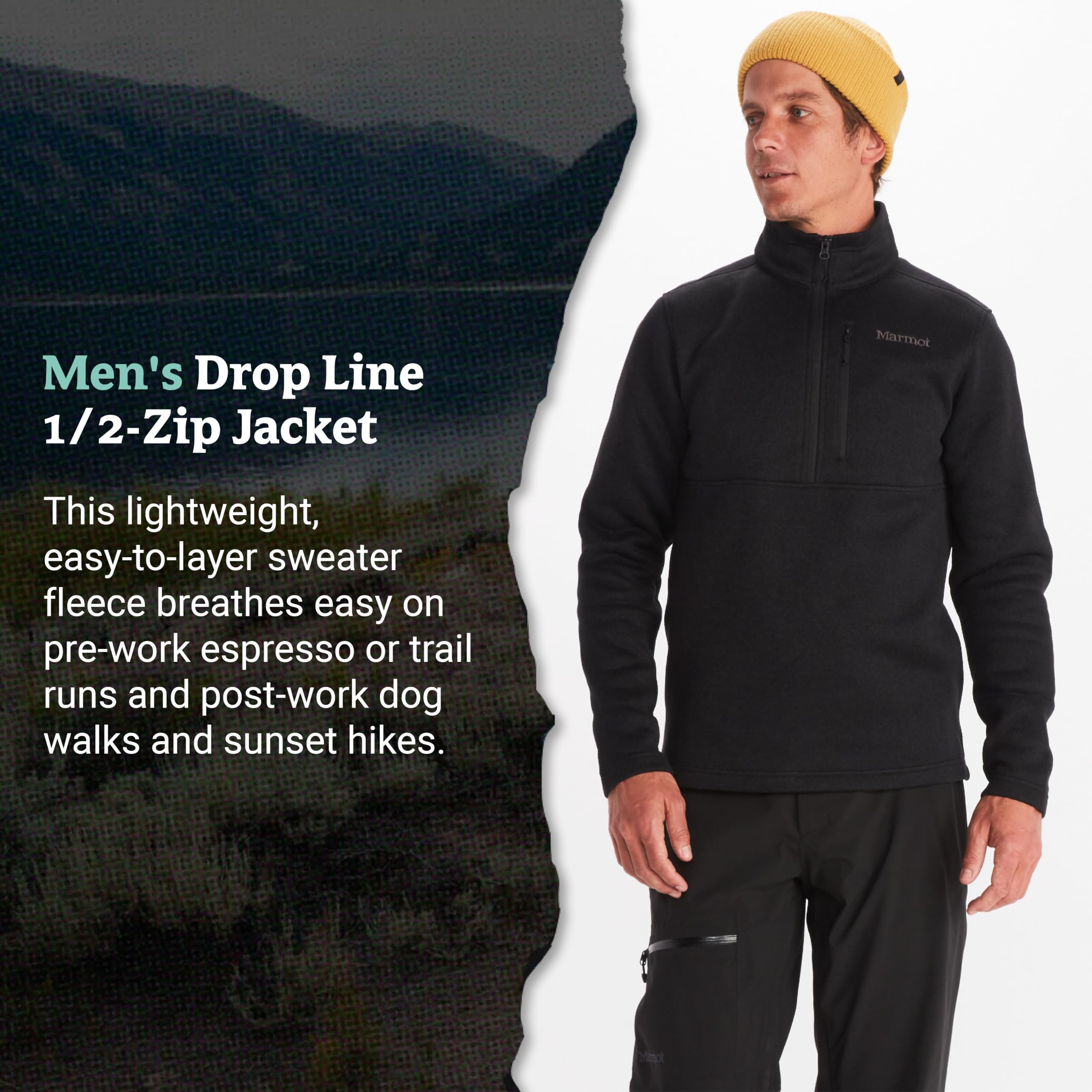 MARMOT Men's Drop Line 1/2 Zip Fleece Jacket Black Size L