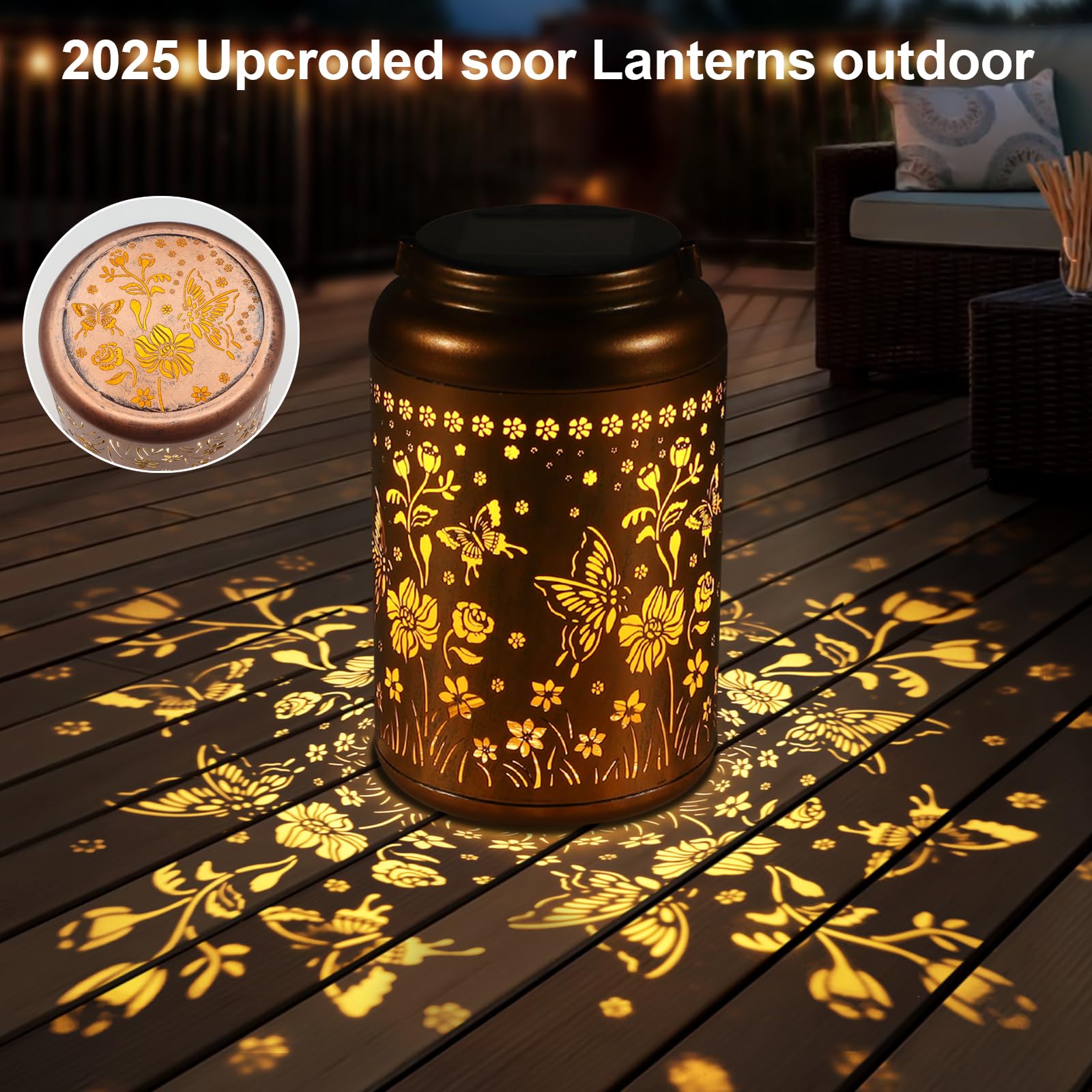Doorkeer Solar Lantern Outdoor Hanging LED Waterproof Metal Butterfly Decor