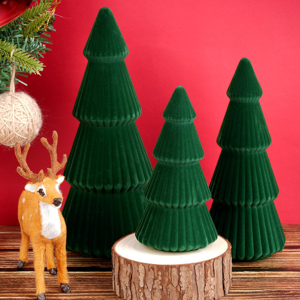 KEASKELL 3pc Dark Green Velvet Christmas Tree Decorations Set
