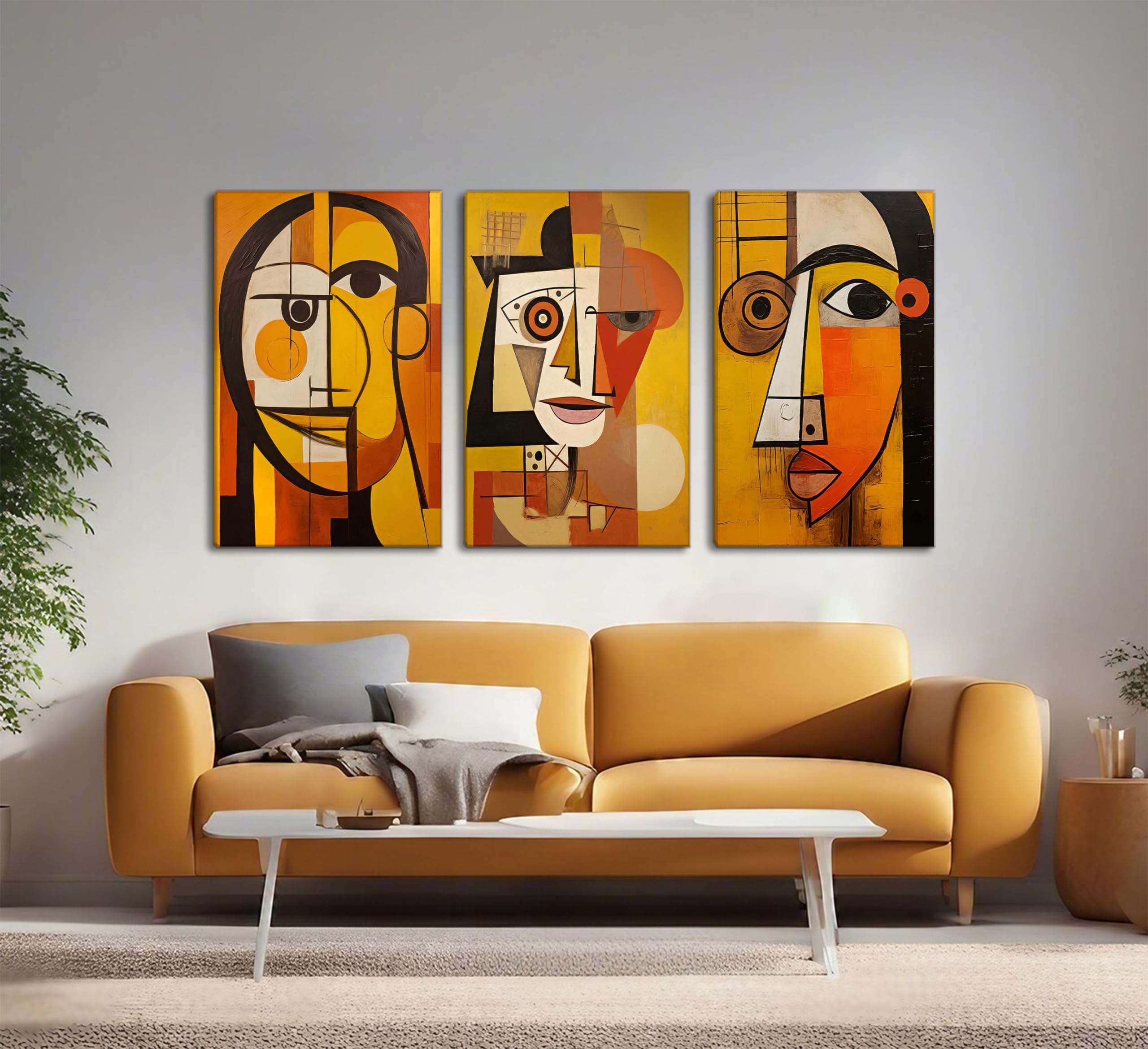 LAJDXSX 3 Pcs Abstract Portrait Canvas Wall Art Orange 12x16in Set