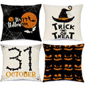 Sadaunbe Halloween Pillow Covers Set of 4 Black Orange 20x20 Inches Linen