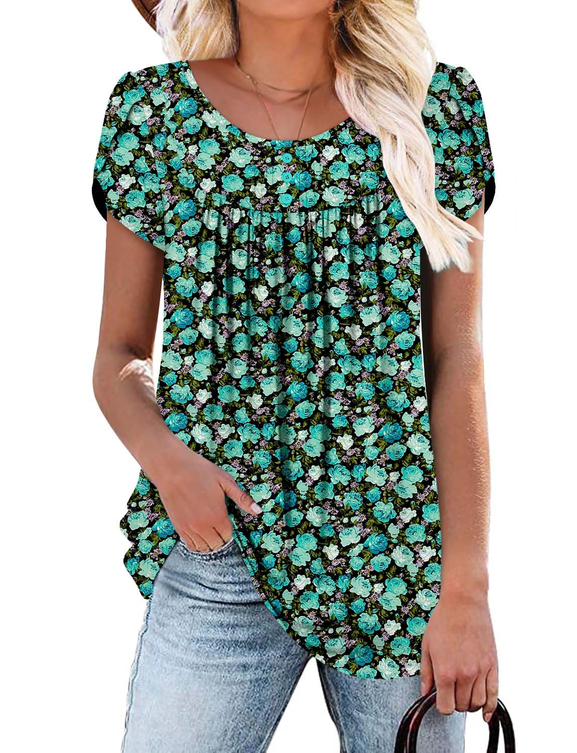 BETTE BOUTIK Womens Button Down Floral Blouse TealRose Size L