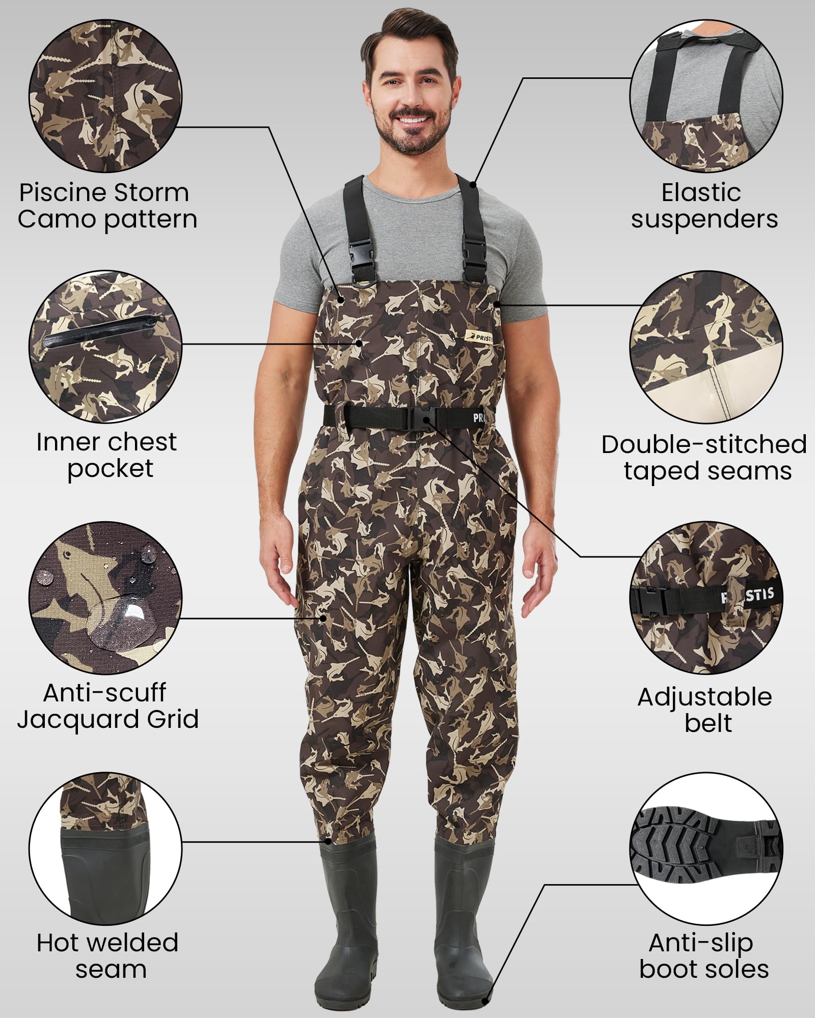 Pristis Taslan Fishing Waders Bootfoot Breathable CAMO Lightweight Size W14/M13