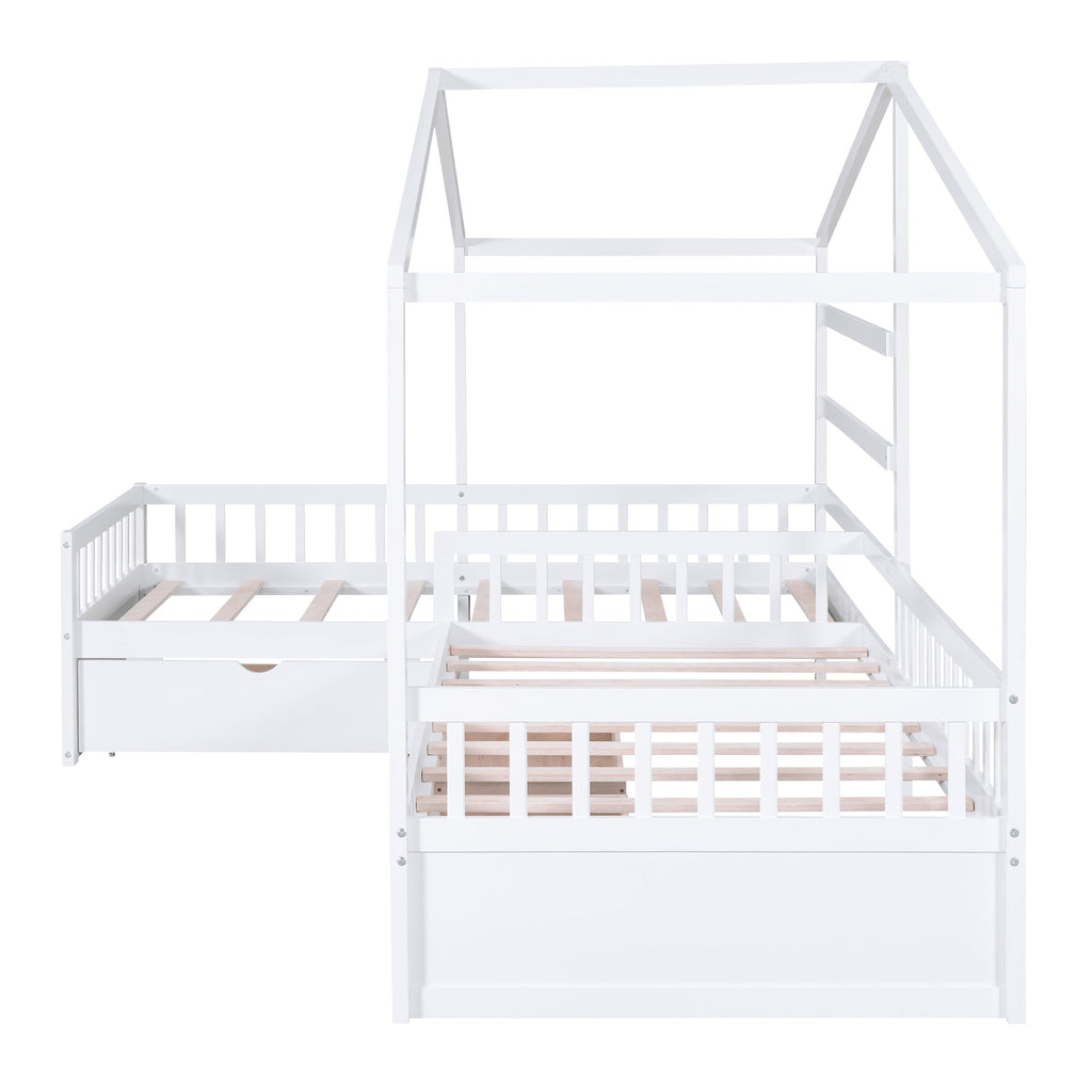 Twin Size House Platform Bed with Three Storage Drawers White