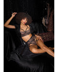 Lace Underwire Bralette with Thong & Garter Black/Rose Gold Large